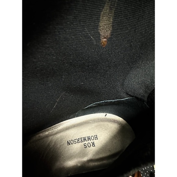 Mob Wife VTG Ros Hommerson 80s Black Leather Boots Scallop Top Red Trim 8.5 Wide - Picture 5 of 8